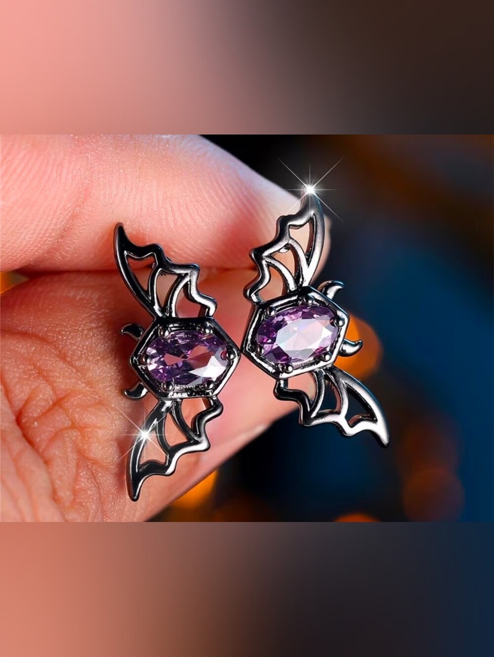 $8 Each Or Bundle 5/$20 Purple Gemstone Bat Wing Stud Earrings